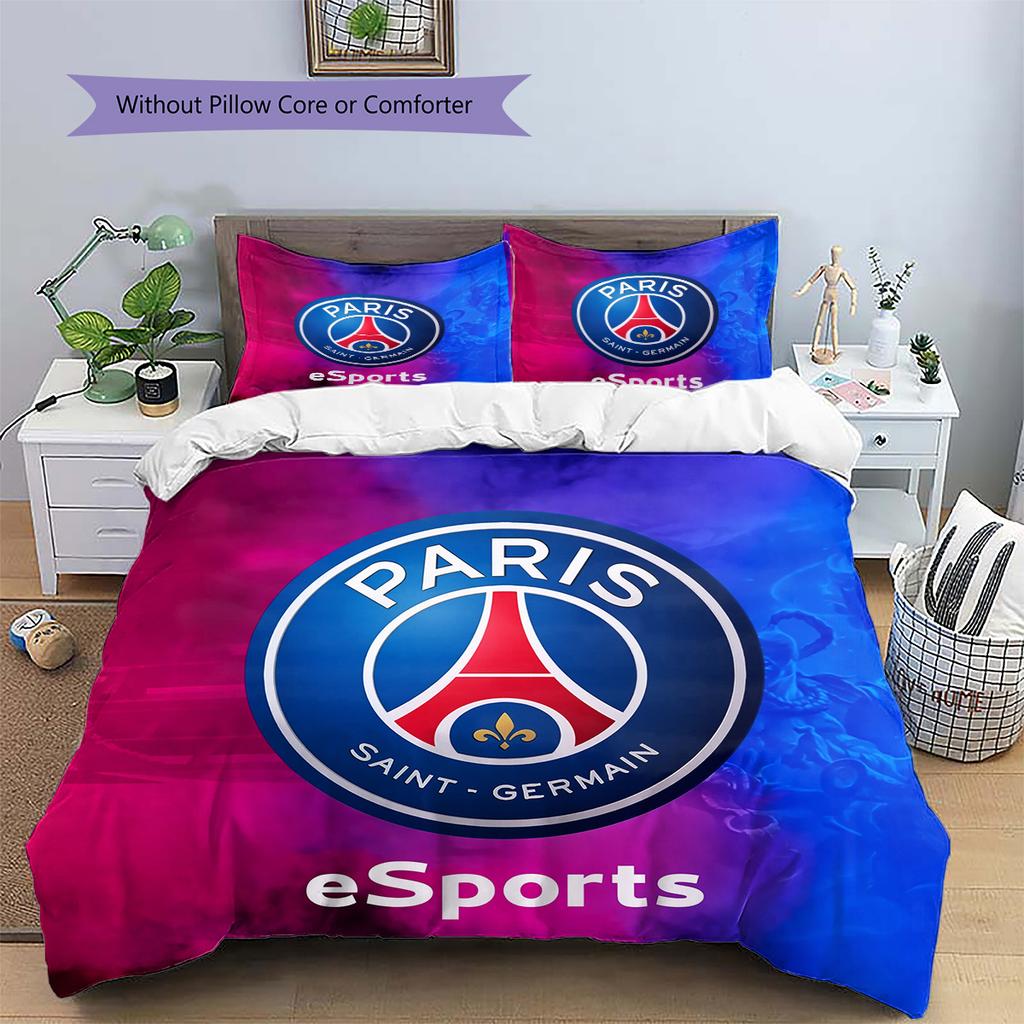 Paris Saint-Germain Fußballclub Muster Bettwäsche Bettdecken-Set Heimdekoration Geschenk (1 Bettbezug + 2 Kissenbezüge (ohne Füllung))