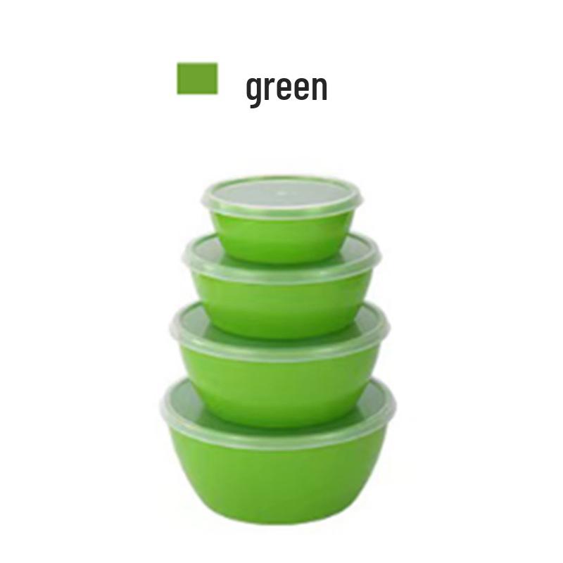 Four-Piece Fresh-Keeping Bowl Set with Lids - Round Storage for Fruits & Vegetables, Ideal for Picnics