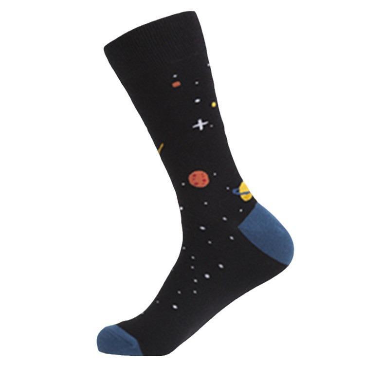 Șosete colorate la modă pentru bărbați: Șosete din Bumbac Medii și Înalte cu Model Univers