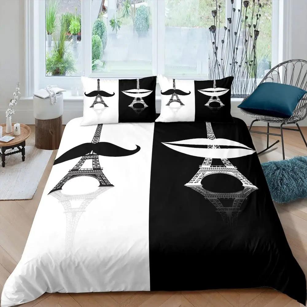Black And White Duvet Cover Set King And Queen Bedding Set For Couple Romantic Valentine's Day Presents Polyester Duvet Cover