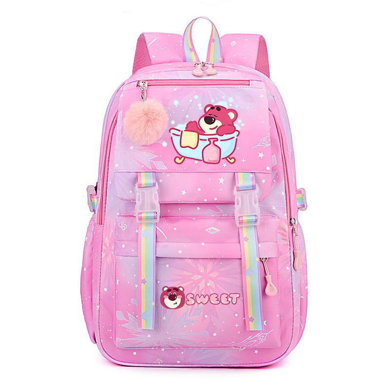 College Style Strawberry Bear Cute Cartoon Print Student Schoolbag Lightweight Ridge Protection Large Capacity