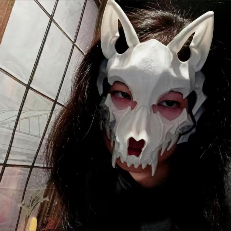 2025 New Halloween Mask Half-face Mask Cos Dragon God Fierce Tiger Night Fork Tengu Man Wolf Mask Performance Skull Masks