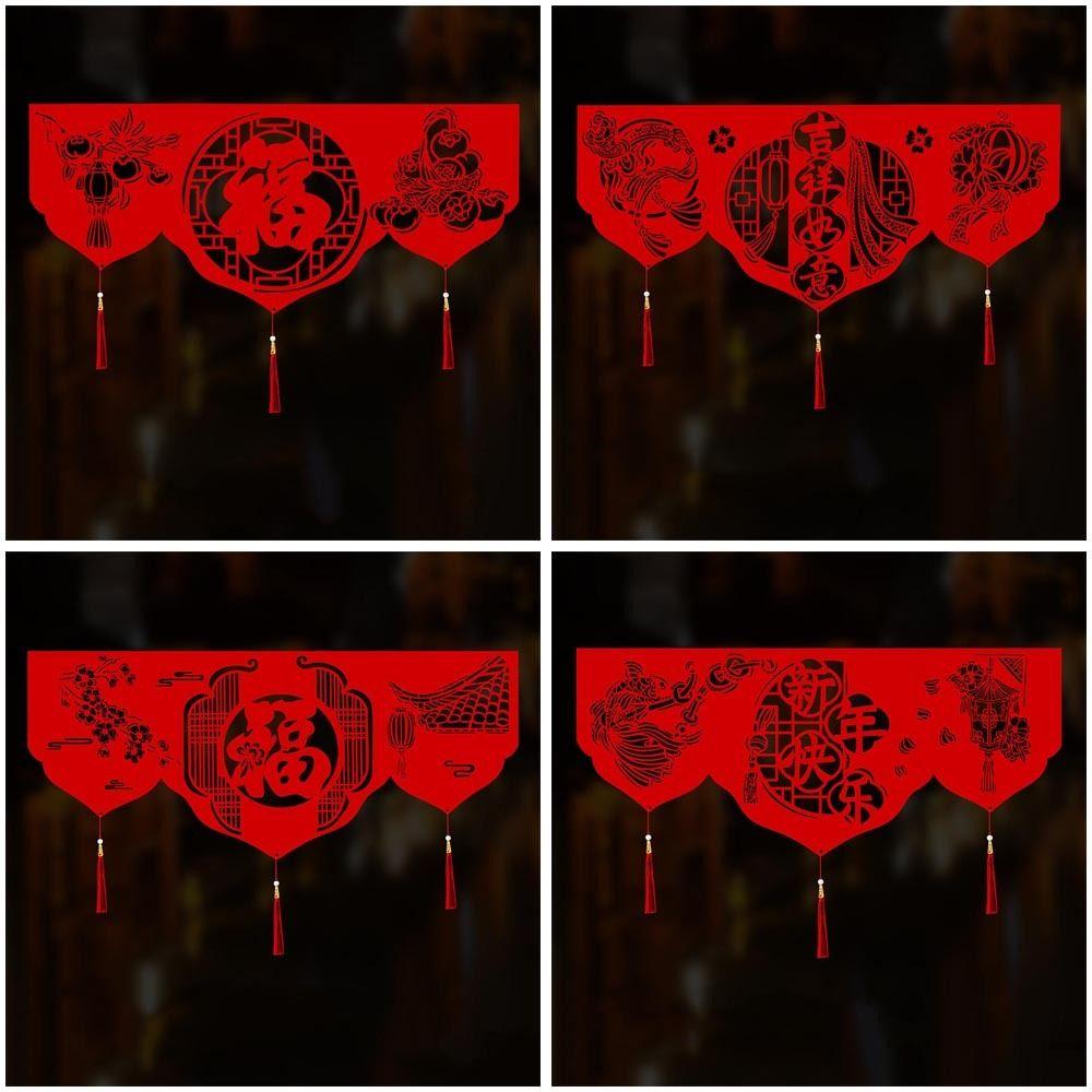 Happy New Year Non-woven New Year Garlands DIY Lucky Door Banner Decoration Garland Red Hanging Banner Festive New Year Supplies