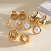 5Pairs/set Pearl Earring Set Women Metal Wrinkled Heart Water Drop Earrings Vintage Fashion for Multi Occasion Aesthetic Jewelry