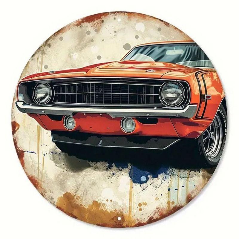 2D Retro Car Tin Painting for Bars Cafes Interior Wall Decor