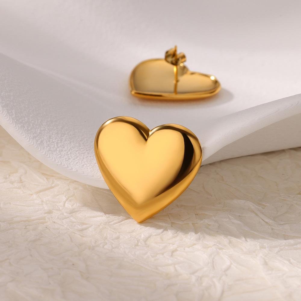 Cercei Stud Drăguți în Formă de Inimă din Oțel Inoxidabil pentru Femei Culoare Aurie Inimă Masivă Cercei Estetici de Nuntă Accesorii Bijuterii Cadou BFF