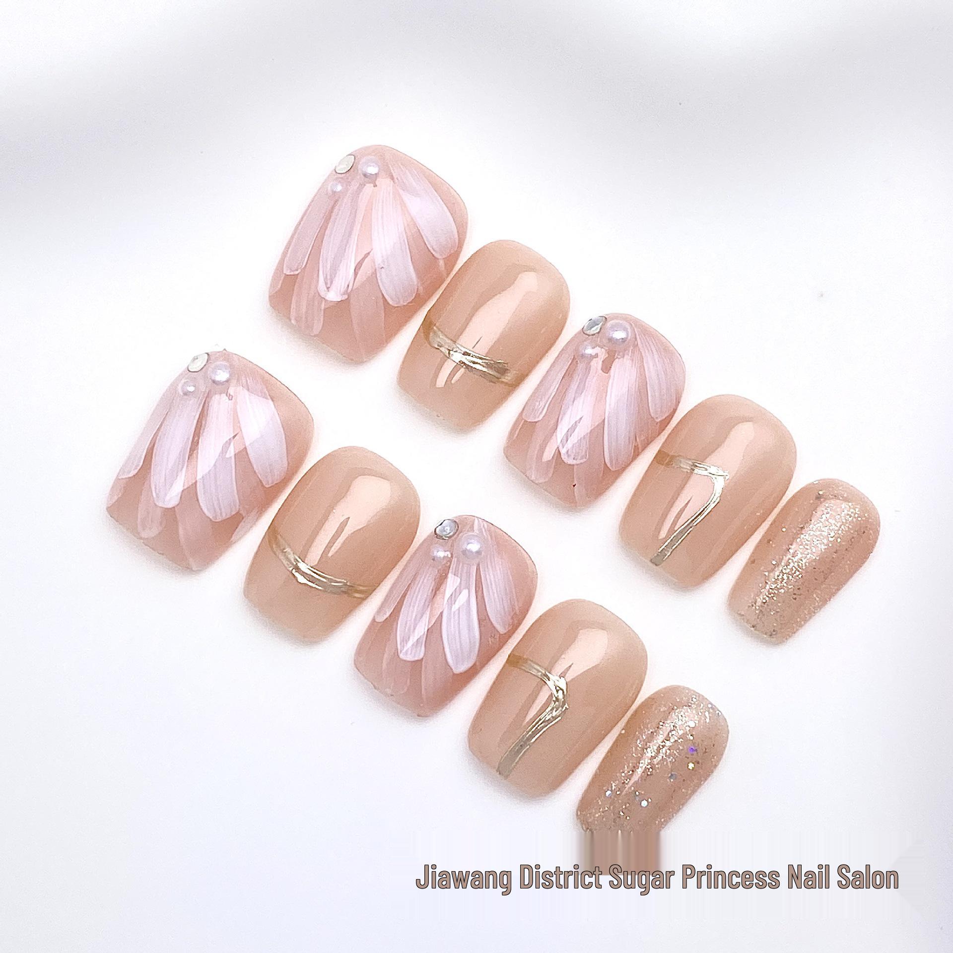 Pure Handmade Feather Magic Mirror Powder Nail Tips - High-End Feel, Super Short Trapezoid Shape, Hand-Painted Nail Art Long
