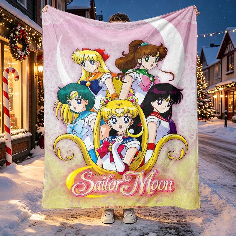 Sailor Moon Pattern Blanket for Home Decoration, Bed, Sofa, Car Travel, Camping, Suitable for All Seasons, Birthday Christmas Gift