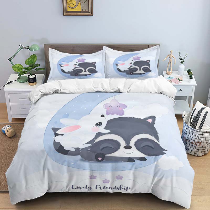 Comforter Moon Little Animal Sleep Print Digital Print Polyester Bedding Sets Girl'S For Teens