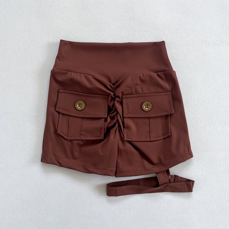

Peach Buttock Lifting Fitness Leg Ring Shorts Women American Summer Fitness Hot Pants High Elastic European and American Training Sports Three Pants Caramel color M