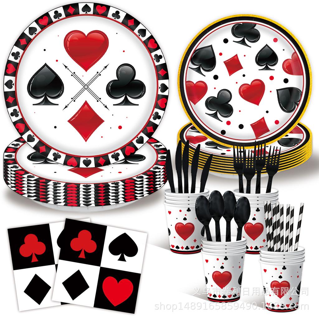 Geburtstagsparty im Casino-Stil: Geburtstagsdekorationen, Pokerdekorationen, Banner, Besteckarrangement