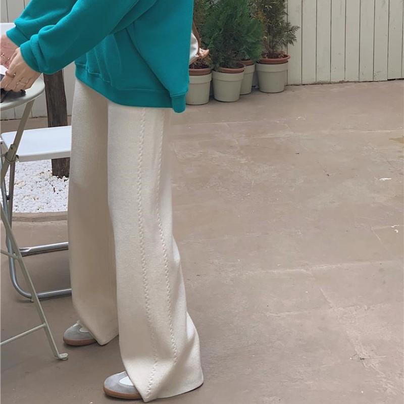 Women's Solid Fashion Slim Thicken Knit Pants High Waist Casual Stylish Straight Trousers for Lady Soft Comfortable Versatile Warm Loose Knit Pants