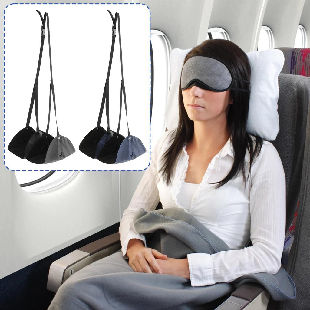 2PCS Adjustable Footrest Hammock Portable Travel Suspended Storage Bag Travel Long Flight Bus Train Office Leg Rest Hammock