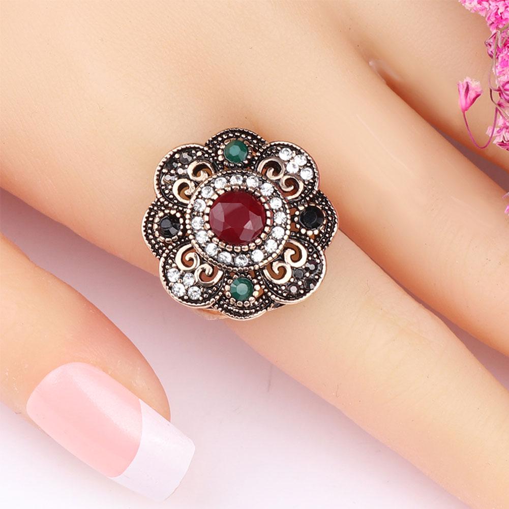 Vintage Women Hollow Floral Rhinestone Statement Ring Jewelry Party Cocktail