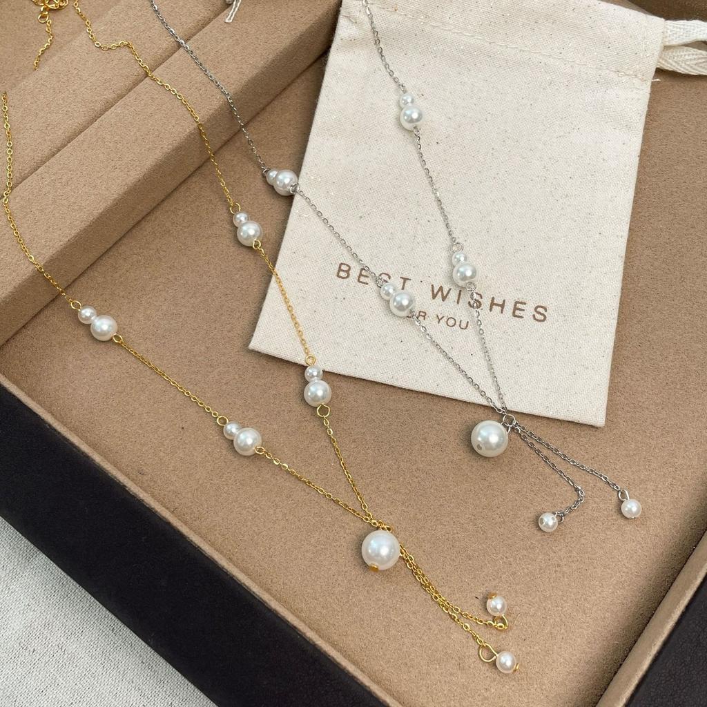 Luminous Tassel Necklace 925 Silver with High-Luster Faux Pearl a Flowing Drop of Elegance That Moves With You