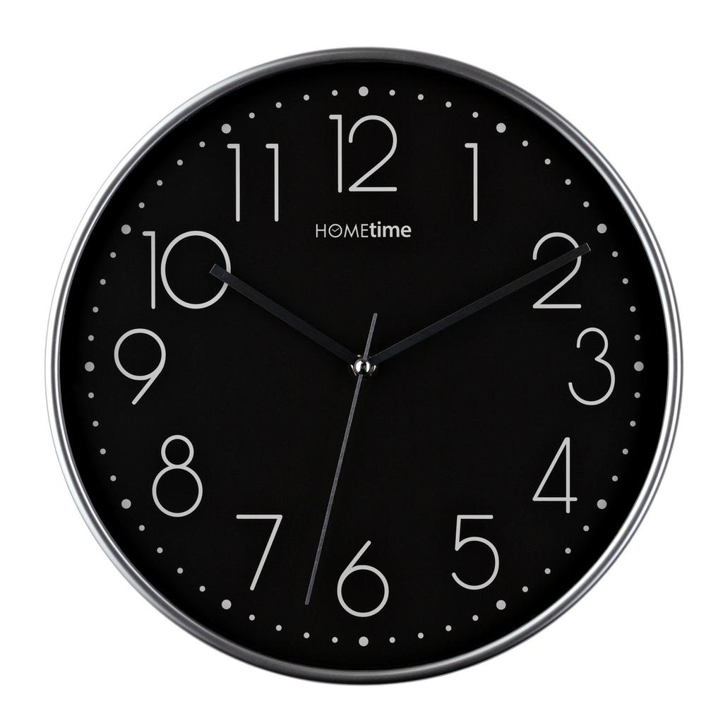 Hometime Round Black Wall Clock Silver Hands 12