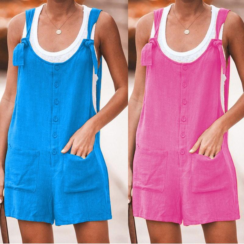 Casual Summer Solid Loose Strap Jumpsuit for Women Femme Jumpsuit Shorts