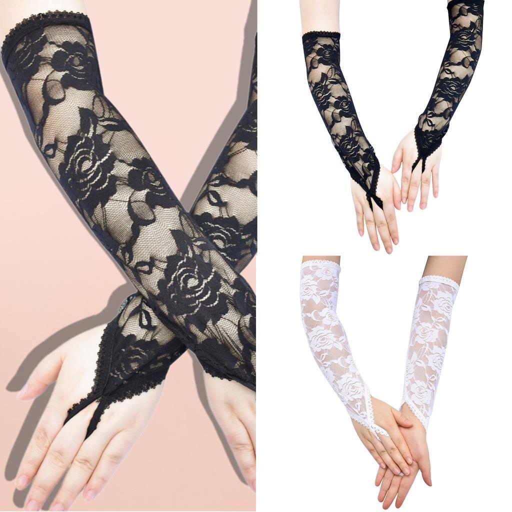 Elegant Lace Fingerless Rose Flower Gloves for Women Vintage Long Gloves for Parties and Evening Event Cosplay Props