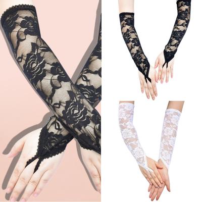 Damen Lange Spitzenblumenhandschuhe Fingerlose Handschuhe Atmungsaktive und Bequeme Armstulpen für Formelle Anlässe und Kostüme