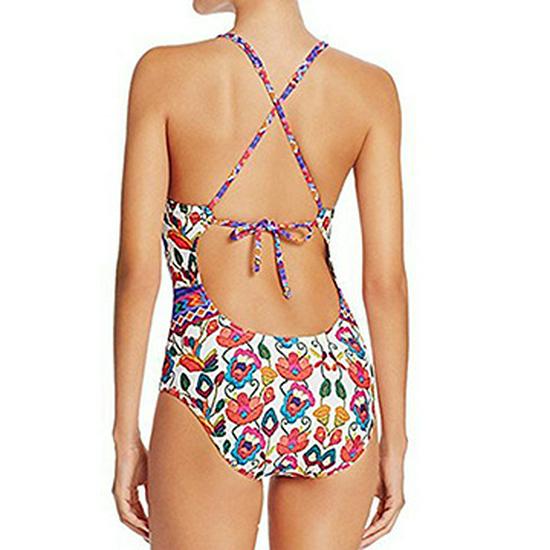 Floral Halterneck Backless Lace-up One-Piece Swimsuit for Women