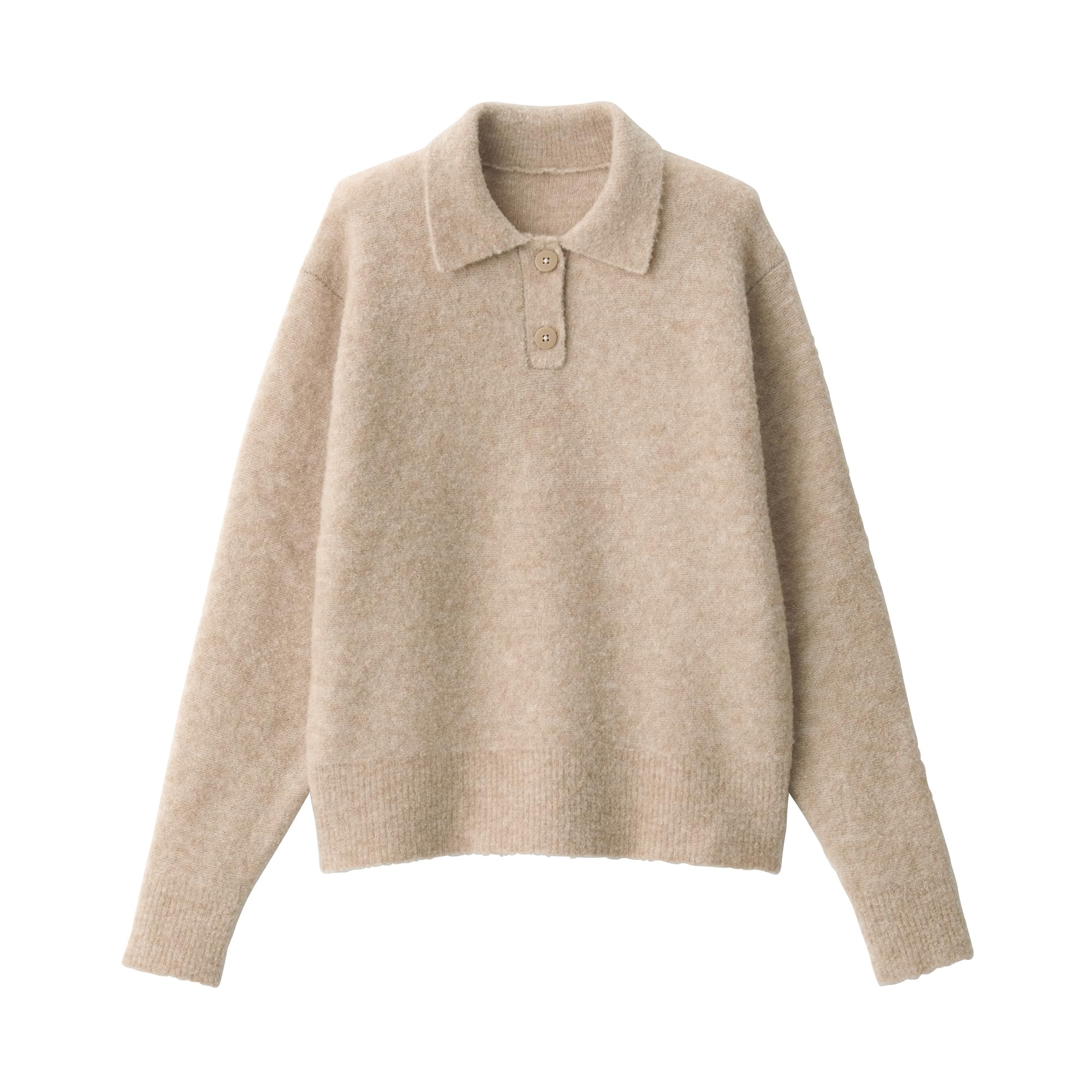 MUJI Wool Blend Boucle Polo Light Size M Women s Sweater Beige BA1P7A4A 6980₽