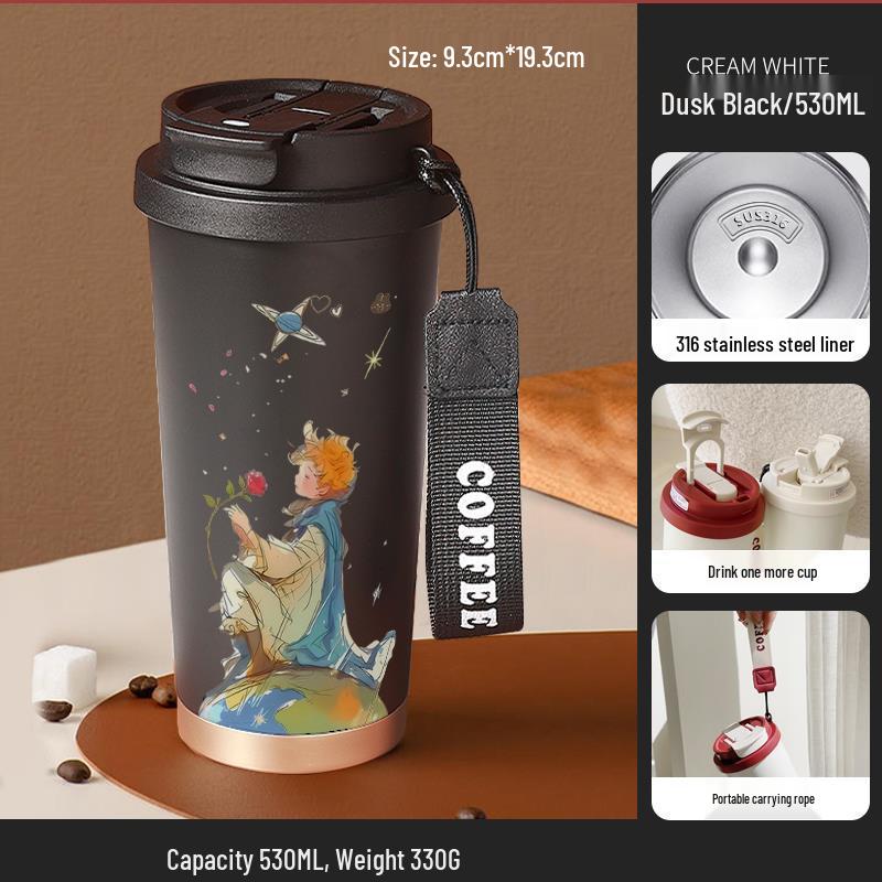 Malý princ 316 Nerezová ocel Izolovaný dětský hrnek se slámkou - Přenosná edice pro kávu a narozeninový dárek