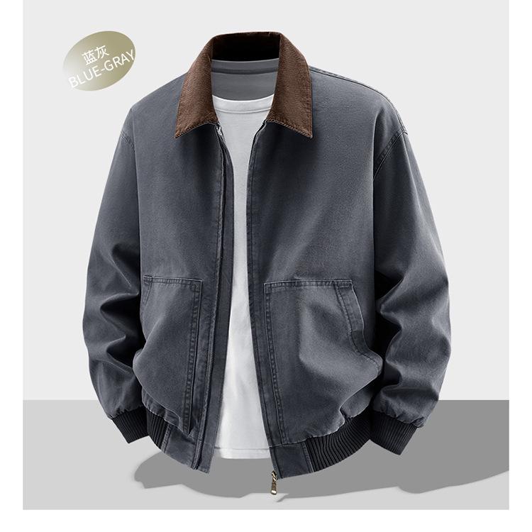 2026 Men's Pure Cotton Lapel Jacket: Trendy American Casual Workwear Style for Spring and Autumn.