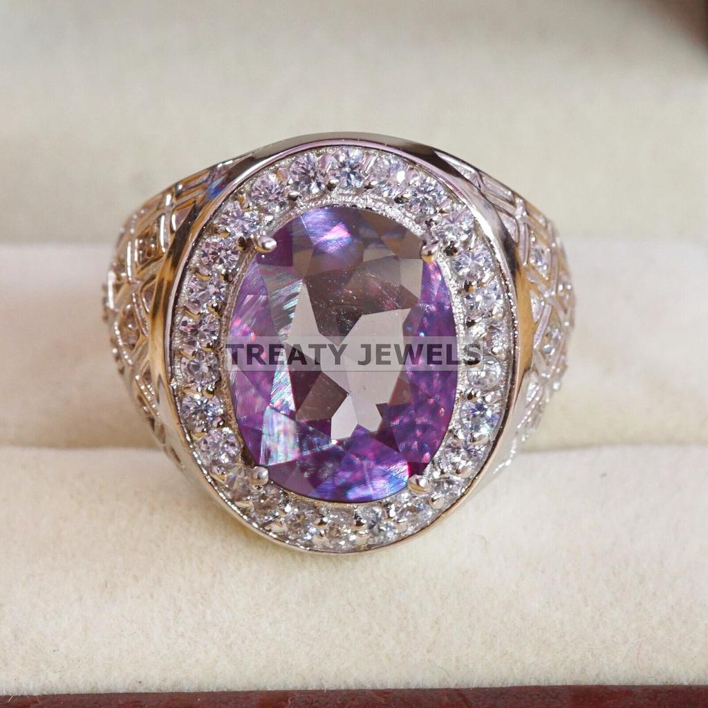 Alexandrite Oval Cut Gemstone With 925 Sterling Silver Ring For Men's #A600 JL375656746678