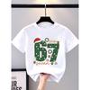 European Sizes Fashion Girls' Short Sleeve T-Shirt with Star Elements, Six Seven 67 Cartoon Pattern Print Casual Versatile Top