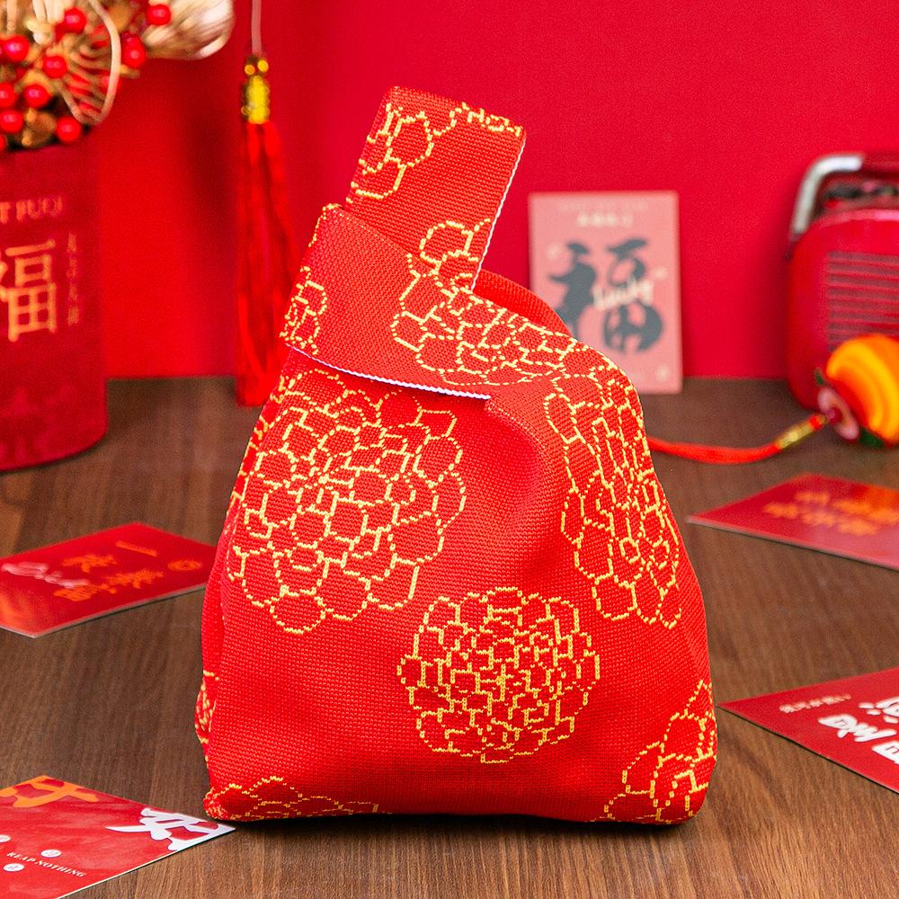 Jahr des Pferdes Roter Knoten Handgelenk Handtasche Cartoon Maskottchen Pony Gestrickte Süßigkeiten Tragetasche Wiederverwendbare Einkaufstasche Geschenkverpackungsbeutel