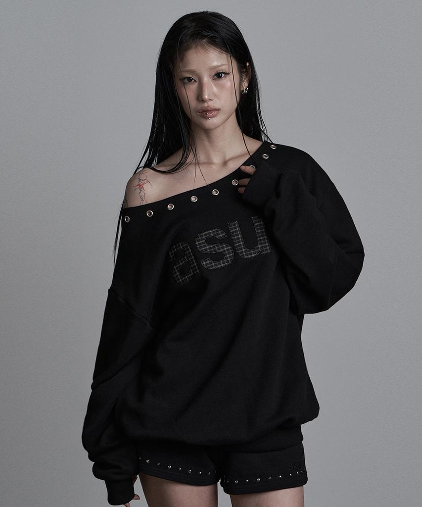 Aejeuyua Au One-Shoulder Boat Neck Sweatshirt Black