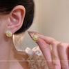 Lotus leaf pearl stud earrings women's light luxury gold earrings retro personalized earrings