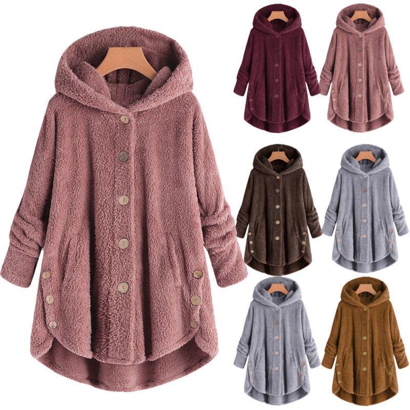Cozy Women Winter Solid Fluffy Coat Overcoat With Button Jacket And Loose Sweater
