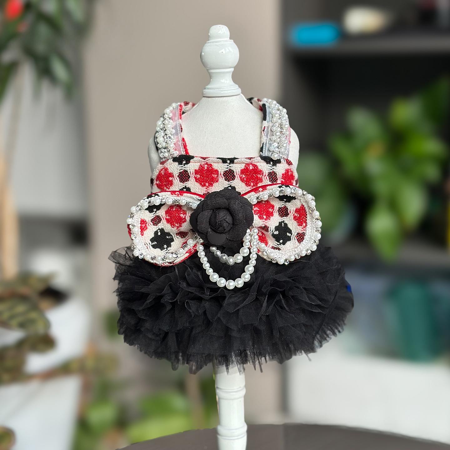 

Luxury Pearl Dog Dresses,Dogs Girl Elegant Puppy Lace Tutu with Bow-Knot, Doggie Princess Costume Pet Outfit for Birthday Party XS