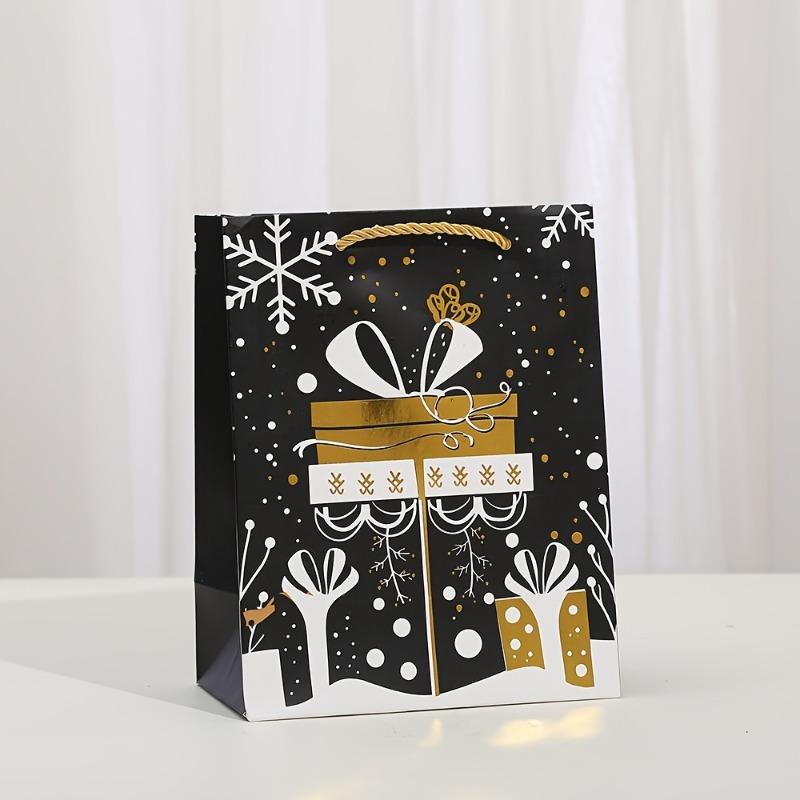 12 Pcs Festive Christmas Gift Bags: Black with Golden Printed Designs - Perfect for Wrapping Holiday Presents