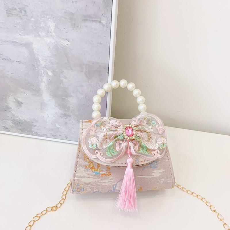 Charming Ancient-Style Pearl Handbag for Little Girls – Cute Outdoor Princess Coin Purse
