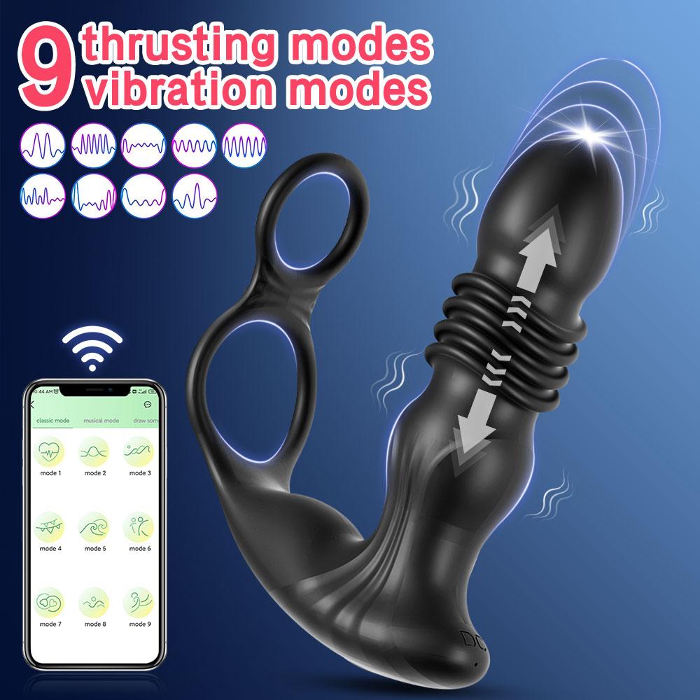 Dual Motor Silicone Anal Plug Prostate Stimulator Penis Ring Retractable Male Masturbator Vibrating Butt Plug Sex Toys for Man