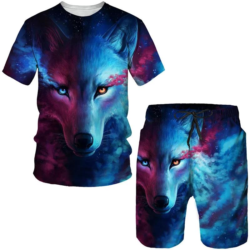 3D Print  Classical Wolf Tees/Sets Summer Men Women T-Shirt&Shorts Suit Personality Joggers Tracksuit Hip Hop Streetwear Clothin