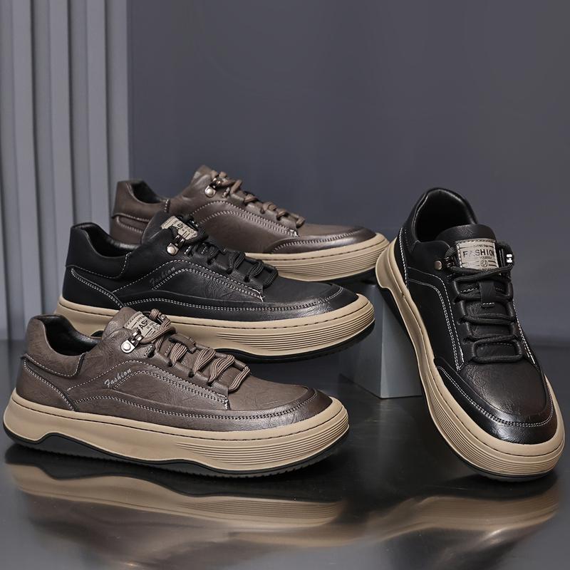 Fashion Golden Sapling 38-44 Mens Leather Vulcanize Shoes Retro Cowhide Leather Thick Bottom Leisure Sneakers Men Casual Sport Flats
