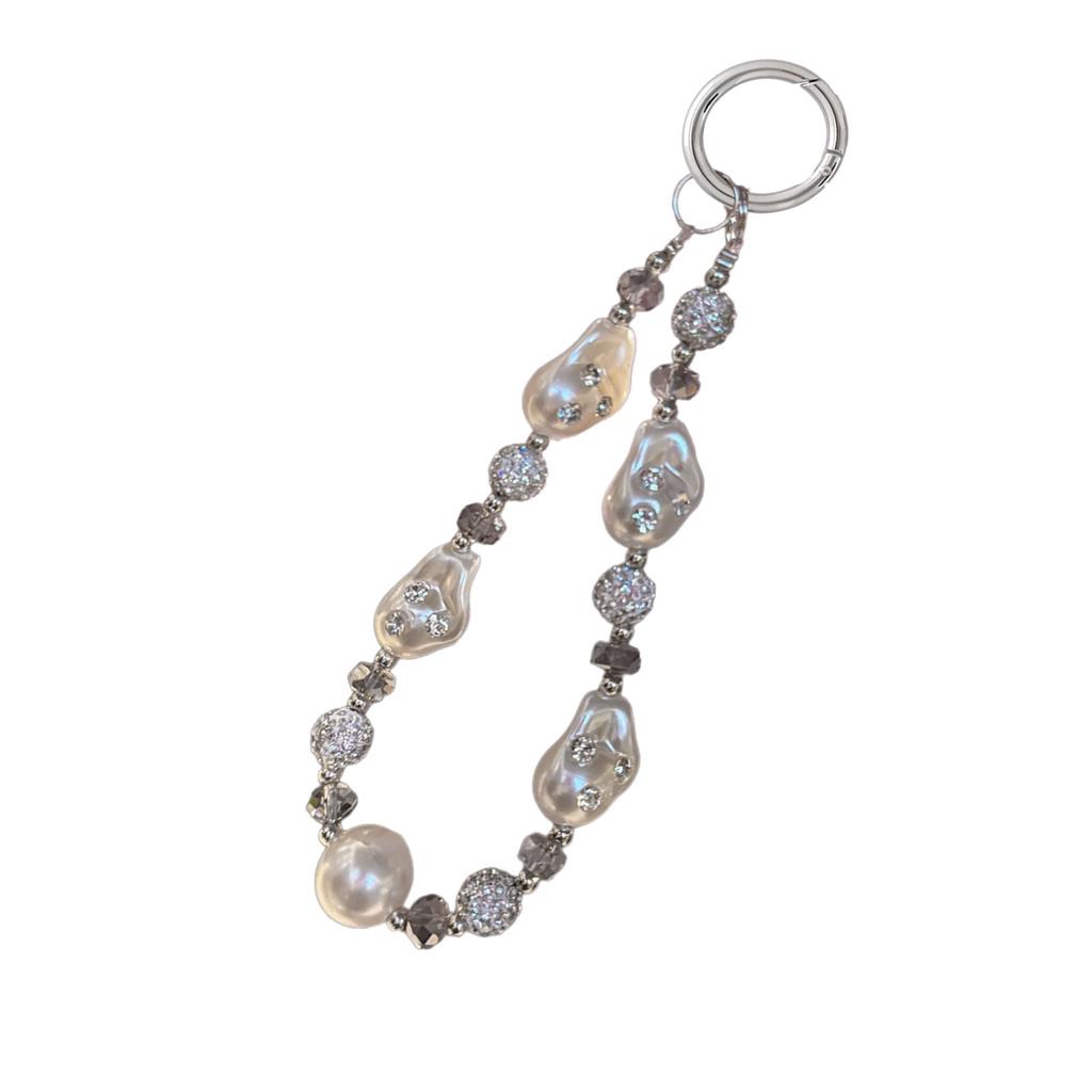 Unique Irregular Pearl Bow Keychain Alloy Beads Crystal Rhinestones Accent Phone Chain Fashion Jewelry Gift