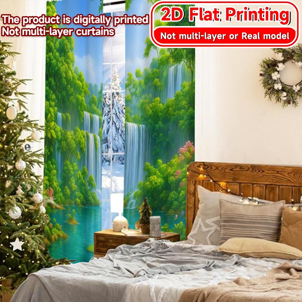 2pcs   2D FLAT PRINTING Curtains (Without Rod) Tropical Cascade Halloween Festival Popular Curtains&Drapes Machine Washable