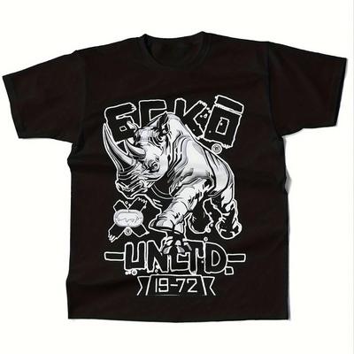 Ecko Unltd Rhino Graphic TShirt Unisex Breathable Soft Black with White Design Classic Fit for Casual Wear Outdoor Activities