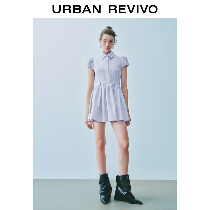 

UR 2025 Women s Striped Lapel Short Sleeve Dress L