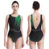 Women Shiny Rhinestone Ballet Dance Leotard Rhythmic Gymnastics Athletic Activewear Competition Costume Sheer Mesh Bodysuit