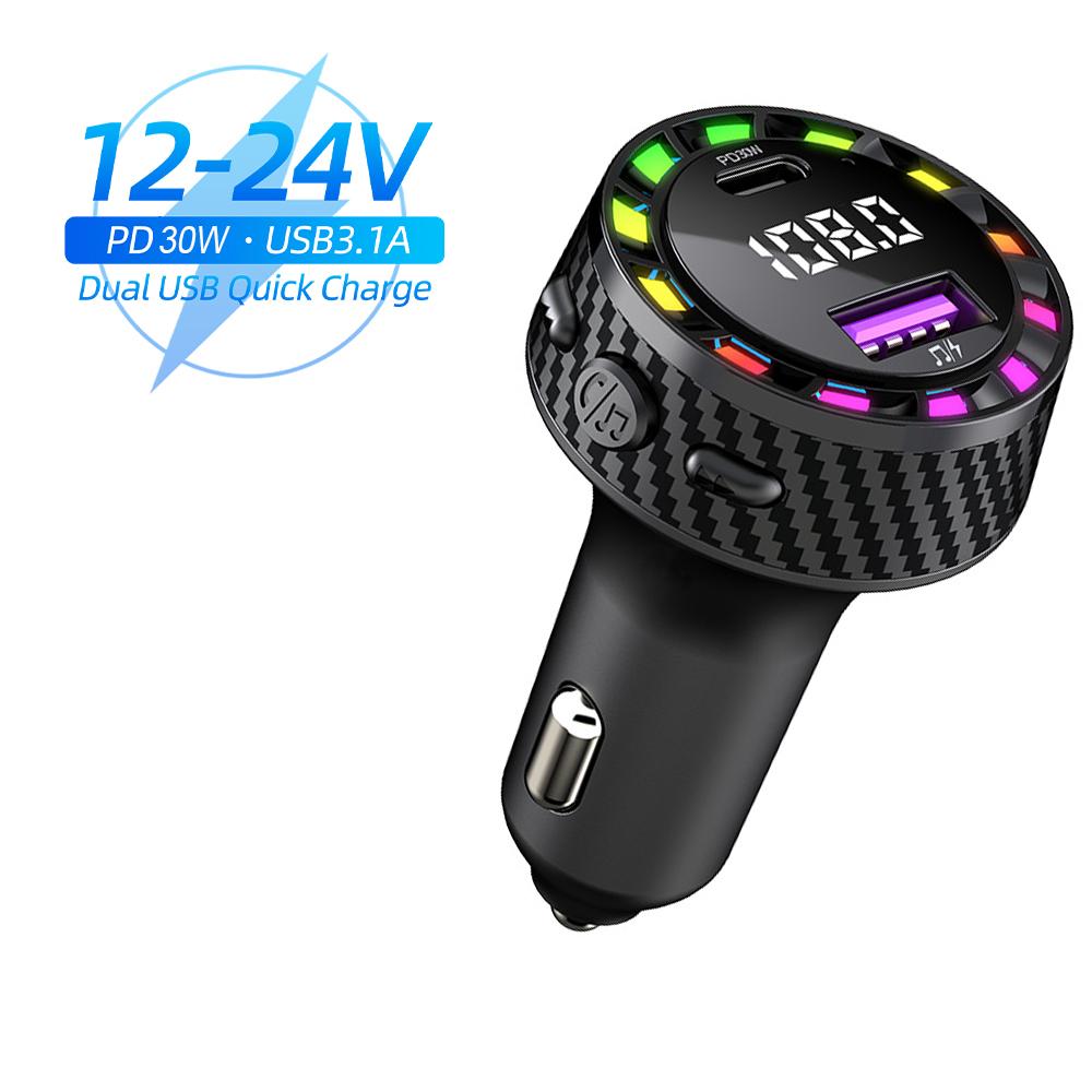 

PD 30W Car Charger Fast Charging Bluetooth 5.3 FM Transmitter Wireless Audio Receiver Car MP3 Player with Breathing Light чёрный