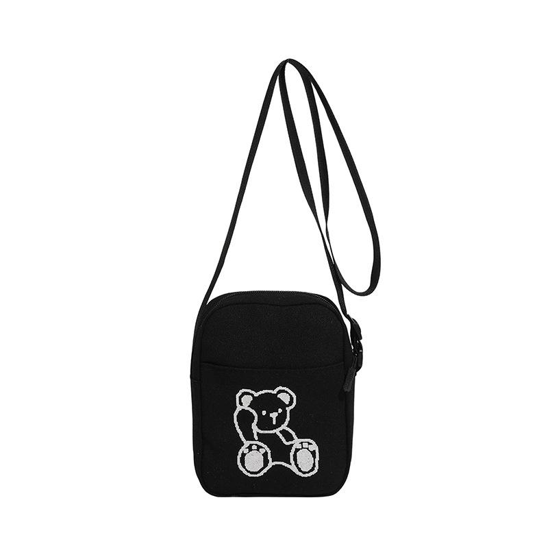 

Cute Bear Embroidery Shoulder Bag for Women, Versatile Single Strap Crossbody Phone Pouch, Casual Student Canvas Handbag чорний