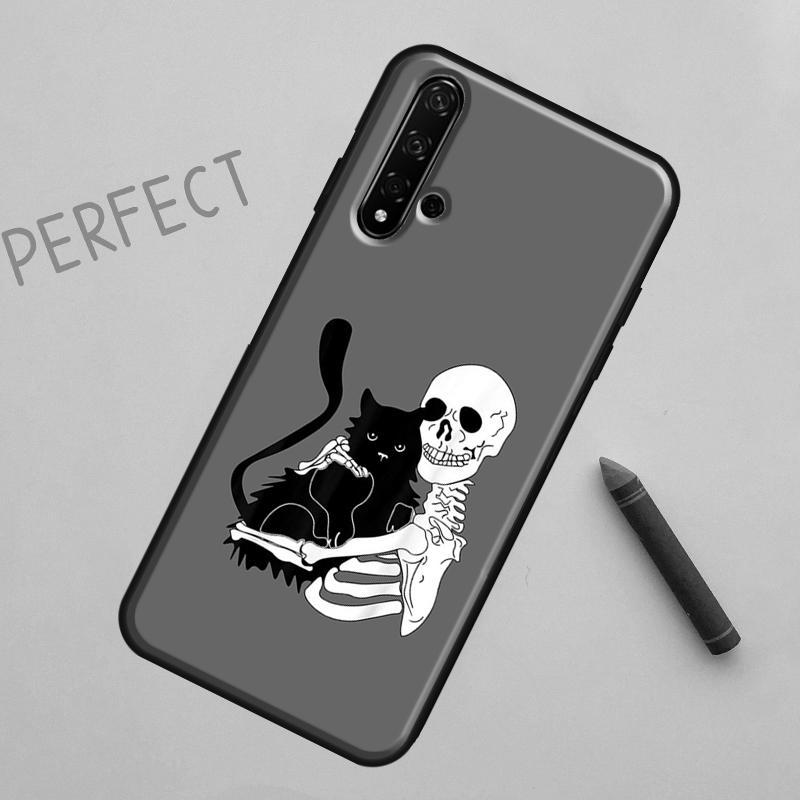 Black Cat Skull Goth Witch Case For Huawei P30 Pro P20 P40 Lite Nova 8i 7i 3i 11i 5T 9 10 SE Y60 Y61 Y70 Y90 P Smart Z