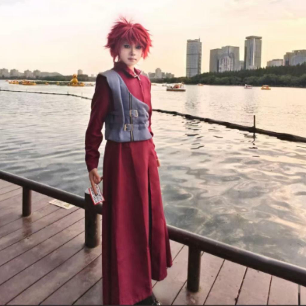 Gaara Cosplay Kostyme Sandfoss Femte Kazekage Rødt Hår Shinobi Ninja Tatoveringsklistremerke Sett Parykk Halloween Jul