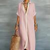 Spring Turn-down Collar Button Shirt Dress Woman Casual Patchwork Loose Long Dress Summer Short Sleeve Beach Vacation Dress