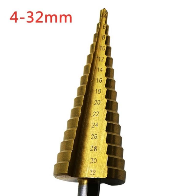 

1Pcs 4-32 mm HSS Titanium Coated Step Drill Bit Drilling Power Tools Metal High Speed Steel Wood Hole Cutter Step Cone Drill 1pc 4-32mm